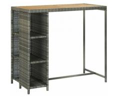 YOUTHUP Tavolo da Bar con Ripiani Grigio 120x60x110 cm in Polyrattan - Grigio