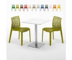 Tavolino Quadrato 60x60 cm Top Bianco con 2 Sedie Colorate Gruvyer Hazelnut | Verde Anice