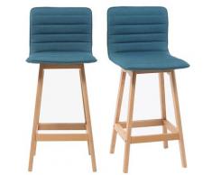 Miliboo - Sgabello da bar design legno e Blu anatra65cm gruppo di 2 EMMA