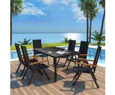 Set da Pranzo da Giardino 7 pz in Polyrattan Nero