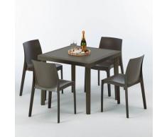 Tavolino Quadrato Marrone 90x90 cm con 4 Sedie Colorate Brown Passion | Rome Marrone Moka