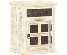 Comodino Bianco 40x30x50 cm in Legno Massello di Mango