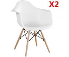 Set di 2 Bianco Pranzo / Ufficio Sedia con Gambe in Faggio Massiccio, Poltrona Sedie di Design per