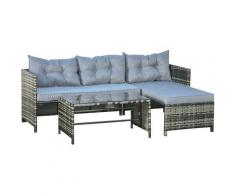 Set Salotto Da Giardino Divano Con Penisola E Tavolino In Rattan Grigio