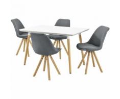 Set Tavolo Bianco e 4 Sedie da Sala Colore Grigio Set da Pranzo Design Moderno con Gambe in Legno