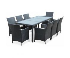 Salotto da giardino, modello: Tavola, 8 posti, colore: Nero, in resina intrecciata, tavolo da