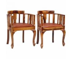 Sedie da Pranzo Set 2 pz in Vera Pelle e Massello di Sheesham