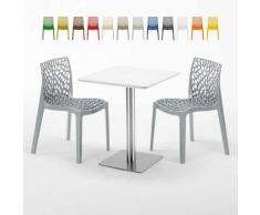 Tavolino Quadrato 60x60 cm Top Bianco con 2 Sedie Colorate GRUVYER HAZELNUT | Grigio