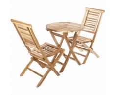 PrimeMatik - Set di tavolo rotondo 66 cm e 2 sedie per giardino esterno in legno di teak certificato