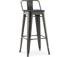 Sgabello da bar Tolix con schienale basso - 76 cm - Metallo e legno scuro Bronze metallizzato