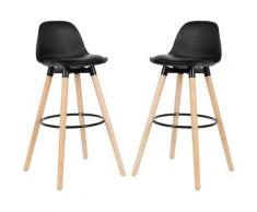 2 x Sgabello da Bar Nero con Gambe in Legno Sedile in ABS Sedia Alta Cucina Altezza di 72 cm