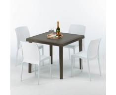 Tavolino Quadrato Marrone 90x90 cm con 4 Sedie Colorate Brown Passion | Boheme Bianca