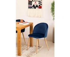 PACK 4 Sedie per sala pranzo in Velluto Kana Velluto Blu - Legno Naturale Blu - Sklum