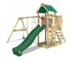 WICKEY Parco giochi in legno MultiFlyer Giochi da giardino con altalena e scivolo Verde, Torre di