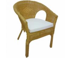 Poltrona sedia Kelek in vimini bambù rattan e giunco naturale con cuscino per casa salotto giardino