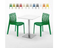 Tavolino Quadrato 60x60 cm Top Bianco con 2 Sedie Colorate Gruvyer Hazelnut | Verde 2