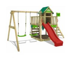 FATMOOSE Parco giochi in legno JazzyJungle Giochi da giardino con altalena e scivolo rosso Casetta