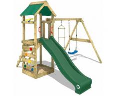 WICKEY Parco giochi in legno FreeFlyer Giochi da giardino con altalena e scivolo Verde, Torre di