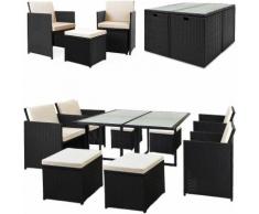 Casaria Salotto set da esterno in polyrattan Cube 8+1 poltroncine con schienale rischiudibile