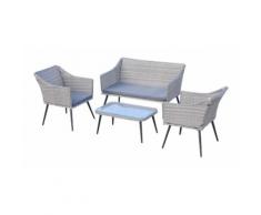 Outsunny Set Mobili da Esterno 4 Pezzi in PE Rattan Grigio Divanetto e Poltroncine con Tavolino