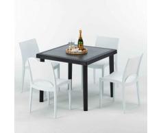 Tavolino Quadrato Nero 90x90 cm con 4 Sedie Colorate PARIS PASSION | Bianco