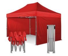 Gazebo pieghevole 4x6 rosso Exa 55mm alluminio con laterali. Gazebo rapido e automatico.
