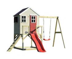 Casetta da giardino bambini piattaforma 90 cm con scivolo e singole altalene Estate Lodge Casa