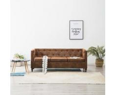 Divano Chesterfield a 3 posti in Tessuto Scamosciato Marrone