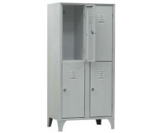 Armadio spogliatoio in metallo sovrapposto, 4 vani, Mis. 700 L x 350 P x 1800 H mm, serratura a