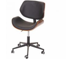 Sedia poltrona girevole ufficio HWC-G25 design elegante legno curvo ecopelle nero