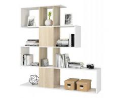 Libreria scaffale multiuso zig zag BIANCA e ROVERE con ripiani 145 X 29 X 145 cm salone studio