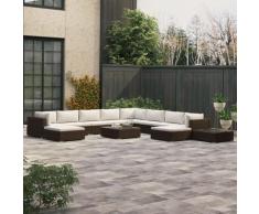 Set Divani da Giardino 12 pz con Cuscini in Polyrattan Marrone