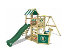 WICKEY Parco giochi in legno SeaFlyer Giochi da giardino con altalena e scivolo Verde, Casetta