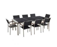 Set di tavolo e sedie da giardino in acciaio, basalto e fibra tessile - Nero lucido - 220cm