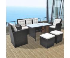 Set da Pranzo da Giardino 6 pz con Cuscini Polyrattan Marrone