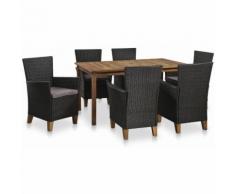 Set da Pranzo da Giardino 7 pz in Polyrattan Nero e Marrone