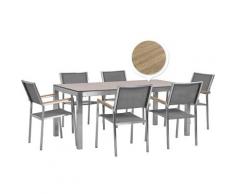 Set da esterno tavolo effetto legno 180 cm 6 sedie in tessuto grigio GROSSETO