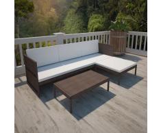 YOUTHUP Set Divani da Giardino 3 pz con Cuscini in Polyrattan Marrone - Marrone