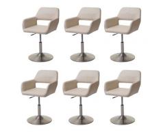 Set 6x sedie sala da pranzo HWC-A50 III design retro metallo satinato ecopelle avorio