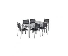 Salotto da giardino in alluminio e textilene - Capua - Grigio, Nero - 6 posti - 1 grande tavolo