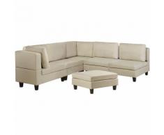 Divano ad angolo con ottomana color beige FEVIK