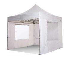 Gazebo pieghevole 4x4 bianco Exa 55mm alluminio con finestre PVC 350g