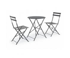 Set Bistrot Tavolo Con 2 Sedie Pieghevoli Da Giardino Per Esterno In Ferro Antracite