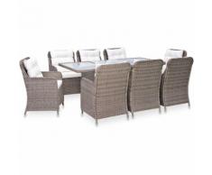 Set Mobili da Pranzo per Giardino 9 pz in Polyrattan Marrone