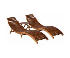 YOUTHUP Lettino Prendisole 3 pz con Tavolino in Legno Massello d'Acacia - crema