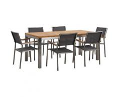 Set da giardino tavolo in teak e 6 sedie grigie GROSSETO