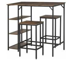 Set Tavolo Alto 2 Sgabelli E Scaffale Stile Industriale Metallo E Legno