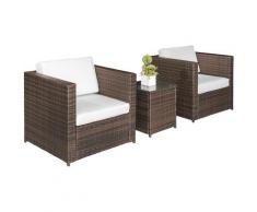 Outsunny Set Arredo per Esterni in PE Rattan Divanetti e Tavolino con Piano in Vetro Marrone