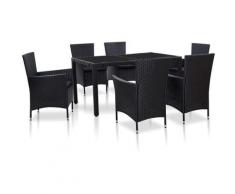 Set Mobili da Pranzo per Giardino 7 pz in Polyrattan Nero