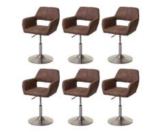 Set 6x sedie sala da pranzo HWC-A50 III design retro metallo satinato tessuto vintage marrone
